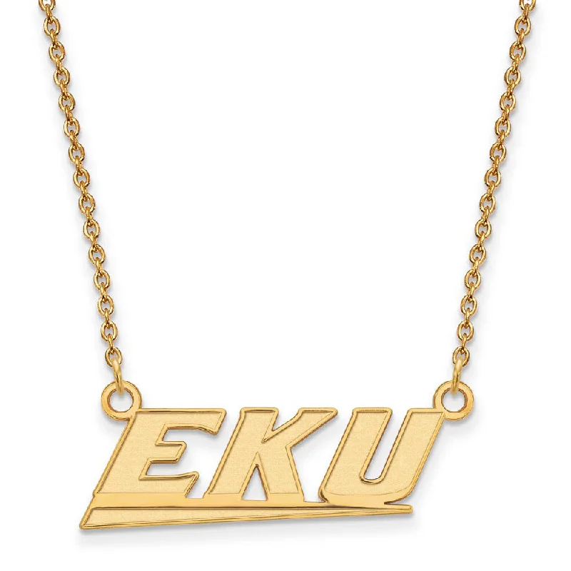 Silver Necklace for Everyday Wear-14k Gold Plated Silver Eastern Kentucky U Small Pendant Necklace