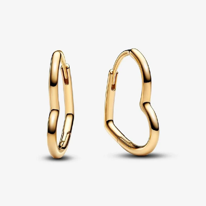 Artistic Earrings for Fashion Lovers-PANDORA : Asymmetrical Heart Hoop Earrings- Gold