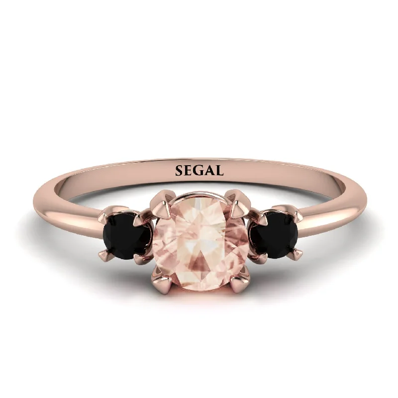 Large Gemstone Ring for Evening Wear-Classic Three Stone Morganite Engagement Ring - Valentina No. 908