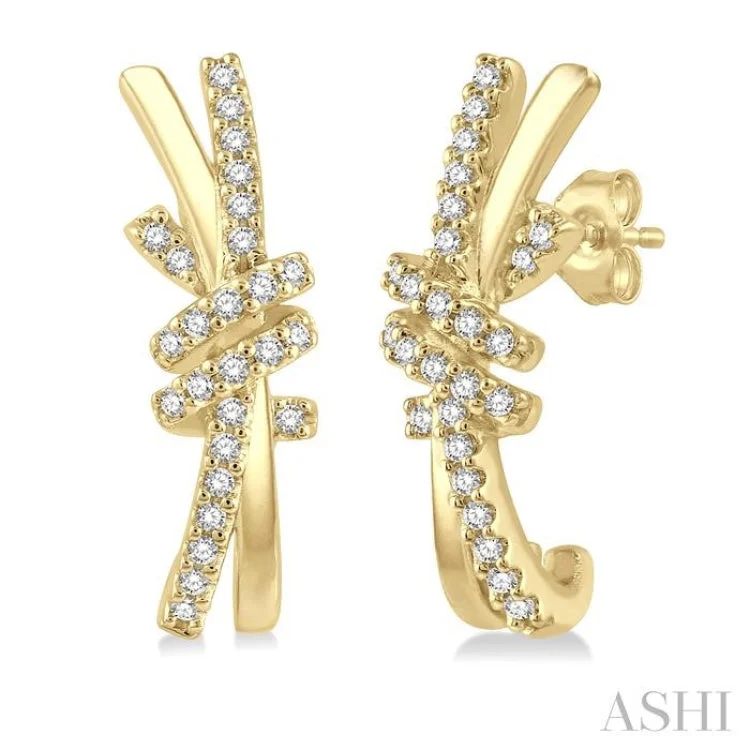 Simple Silver Earrings for Casual Style-1/5 Ctw Love Knot Round Cut Diamond Earring in 10K Yellow Gold