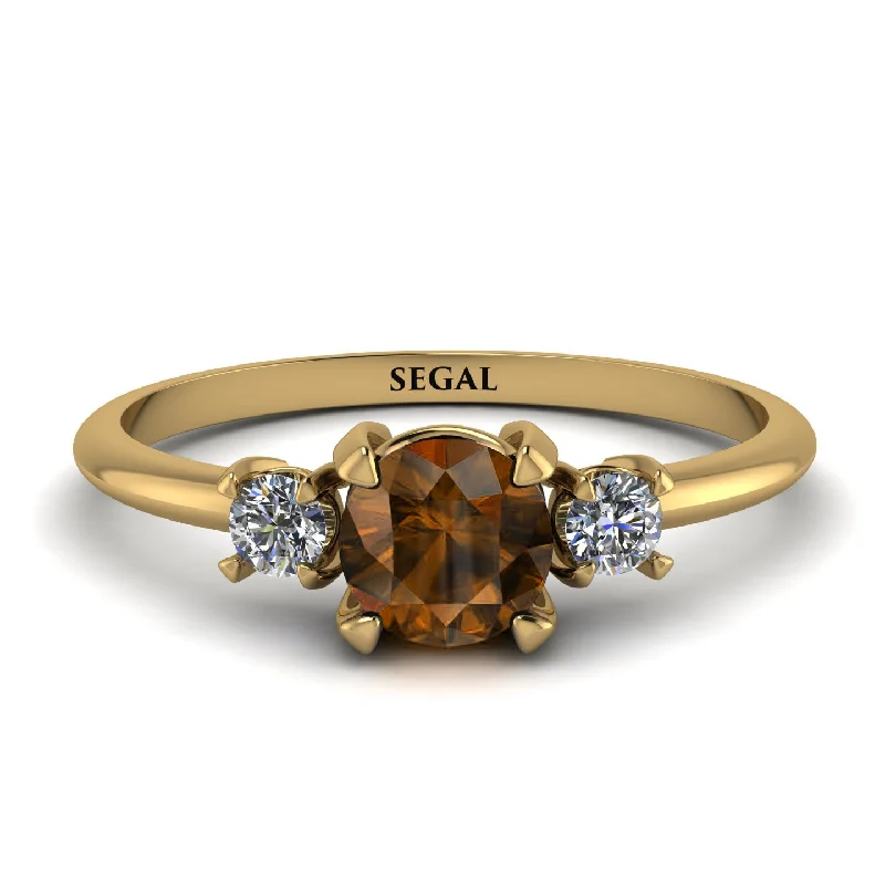 Wedding Ring with Matching Engagement Ring-Classic Three Stone Brown Diamond Engagement Ring - Valentina No. 1101