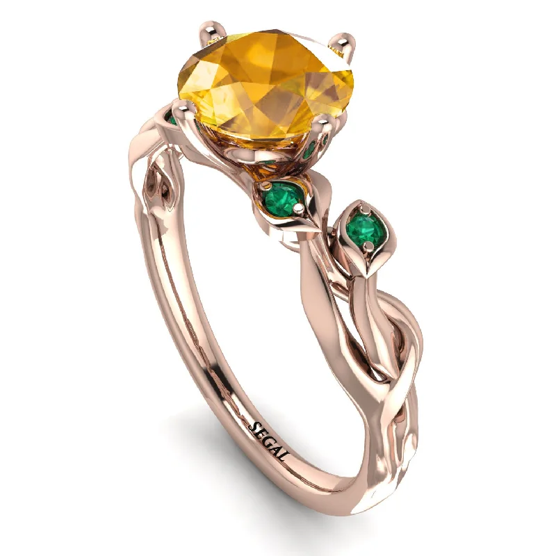 Simple Silver Ring for Everyday-14K Gold Radiant Yellow Diamond Flower Harmony Ring - Autumn No. 1005