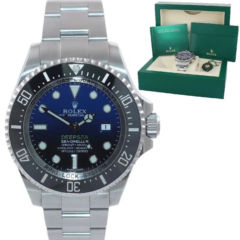 Leather Strap Watches for Women with Date Function-MINT 2016 Rolex Sea-Dweller Deepsea James Cameron Blue 116660 44mm Watch Box