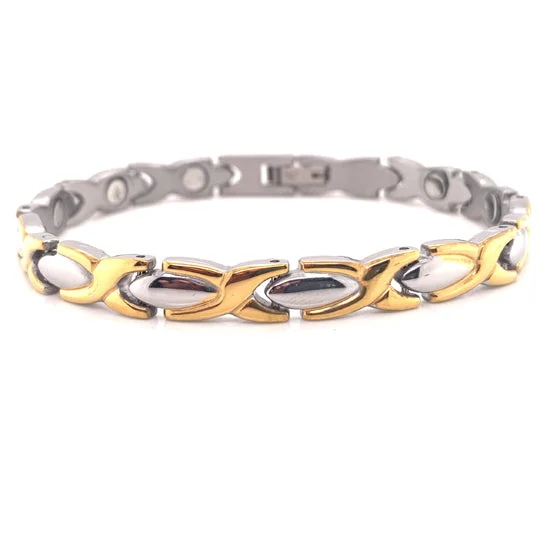 Classic Cuff Bracelet for Weddings-Gold And Stainless Steel Bracelet / MBL0023