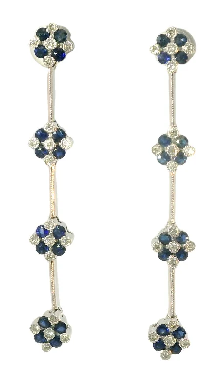 Sparkling Silver Earrings for Women-Stunning Estate 14K White Gold Diamond Sapphire Chandelier Floral Tier Earrings