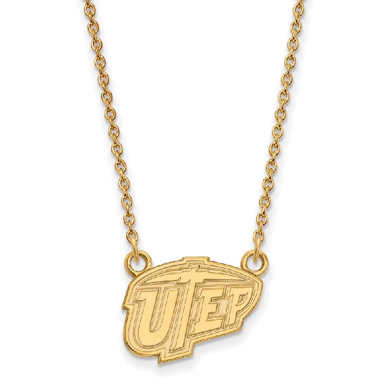 Layered Necklace with Multiple Charms-14k Gold Plated Silver U of Texas at El Paso Sm Pendant Necklace