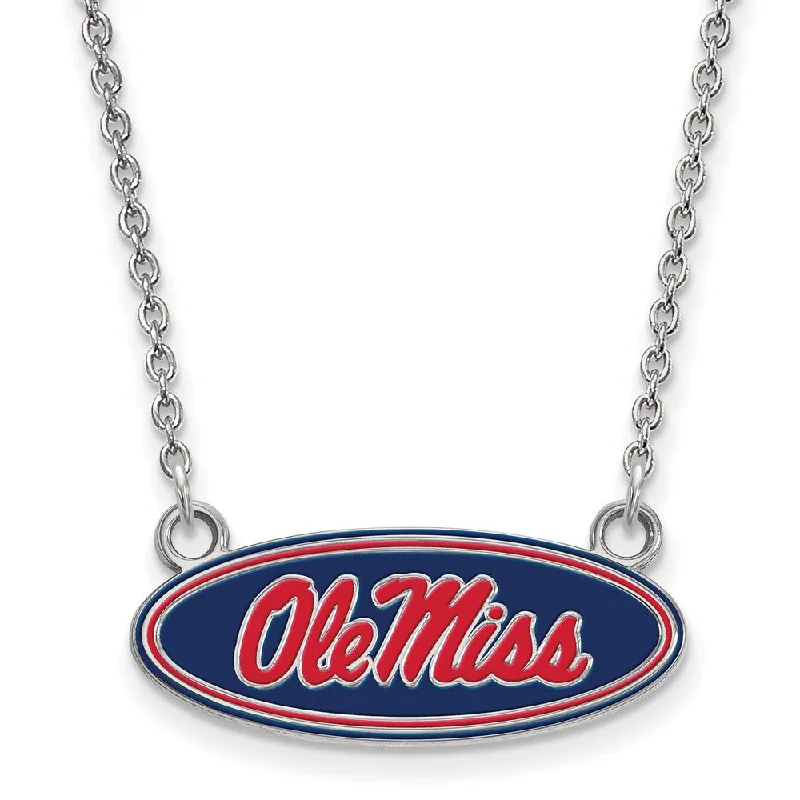 Vintage Pendant Necklace for Women-Sterling Silver U of Mississippi Small Enamel Ole Miss Necklace