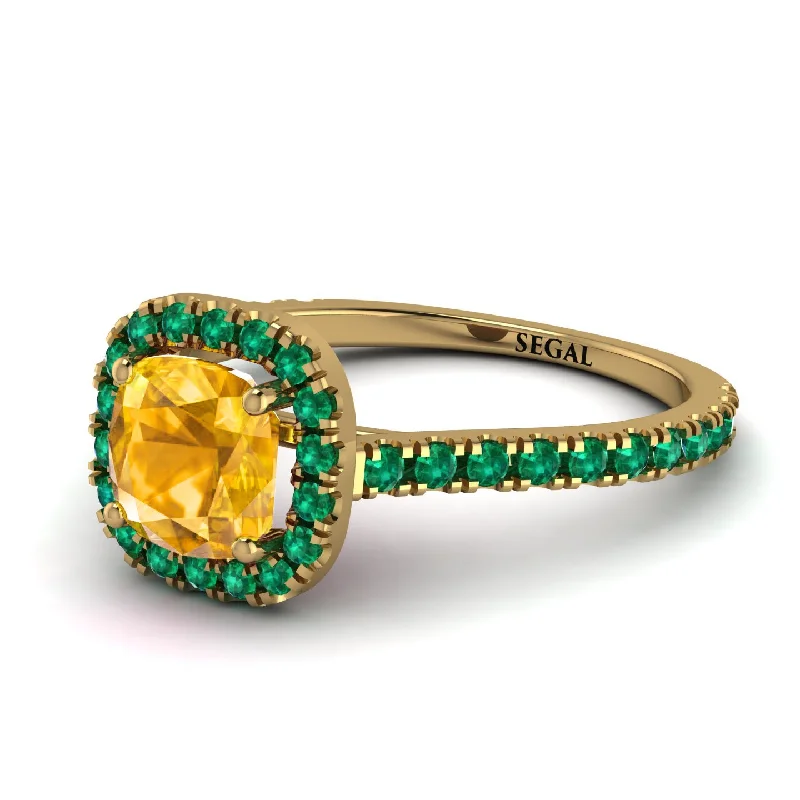 Customizable Gold Ring for Men-Cushion Yellow Diamond Halo Engagement Ring - Jade No. 1004