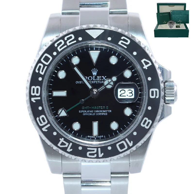 Best Watches for Hiking and Outdoor Adventures-MINT Rolex GMT Master II 116710 Steel Ceramic 40mm Black Watch Box