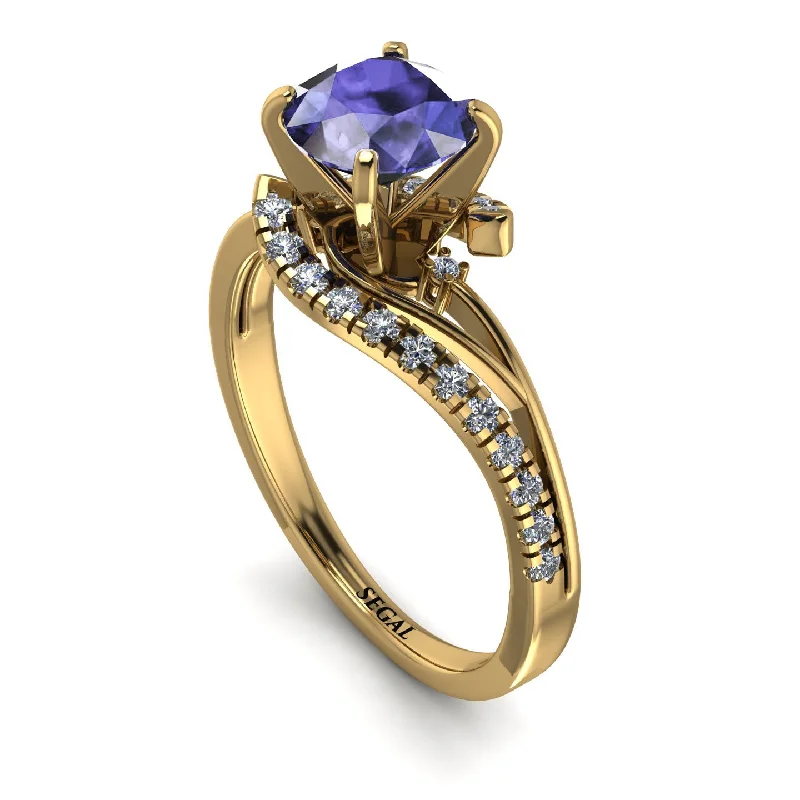 Designer Wedding Band for Men-Twist Shank Tanzanite Engagement Ring - Maria No. 201