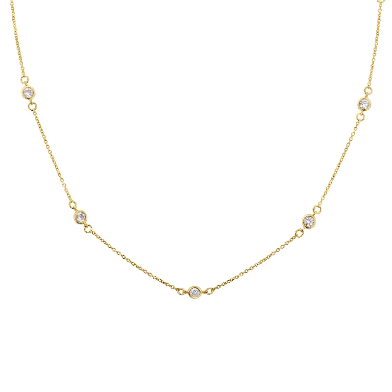 Chunky Gold Necklace for Bold Look-Diamond CZ Station Necklace