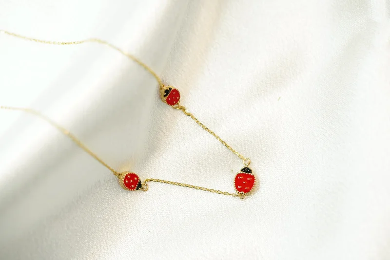 Elegant Statement Necklace for Parties-14k LadyBug Necklace