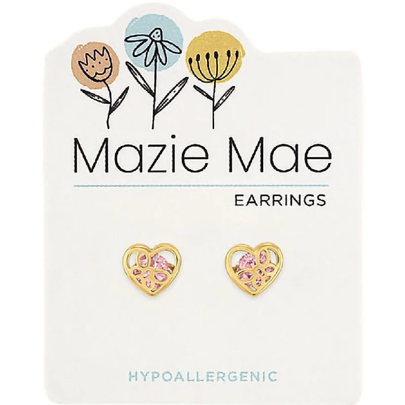 Classic Gemstone Earrings-Center Court : Gold Rosewater Opal Butterfly Heart Stud Mazie Mae Earrings