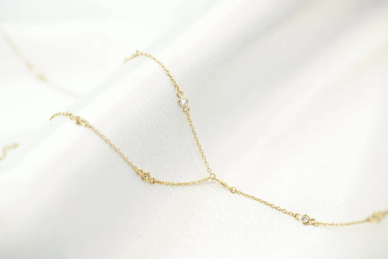 Gold Chain Necklace for Women-14k Mini Crystals Necklace