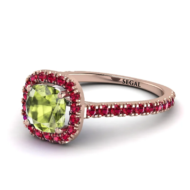 Classic Engagement Ring for Women-Cushion Peridot Halo Engagement Ring - Jade No. 711