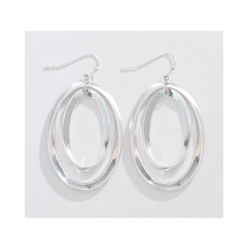 Luxury Pearl Earrings for Brides-Periwinkle by Barlow : 1.5" Brushed and Polished Silver Ovals  - Earrings