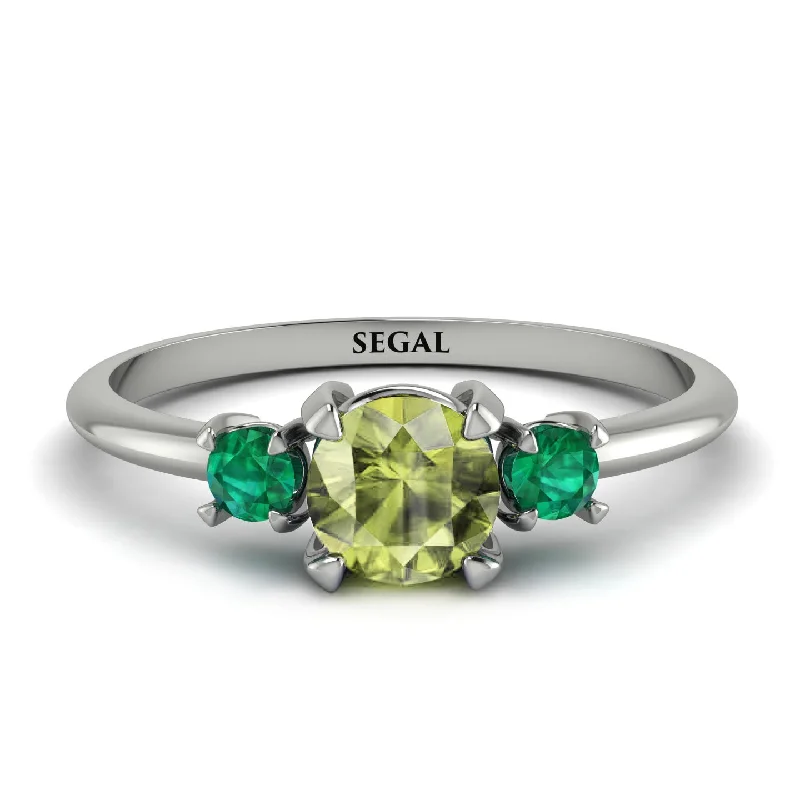 Elegant Diamond Engagement Ring-Classic Three Stone Peridot Engagement Ring - Valentina No. 706