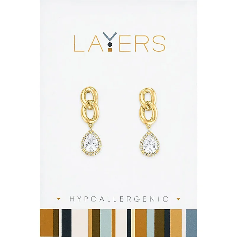 Elegant Pearl Earrings-Center Court: Gold Linked Teardrop Dangle Layers Earrings