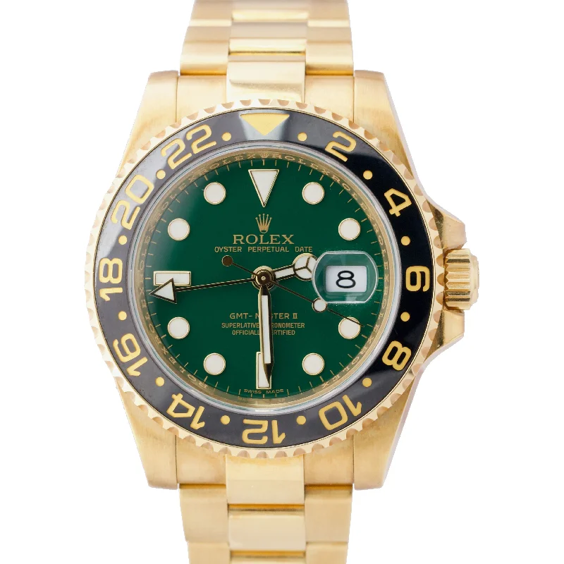 Personalized Watches with Initials for Gifts-ORIGINAL GREEN DIAL Rolex GMT-Master II Ceramic PAPERS 18K Gold 40mm 116718 B+P