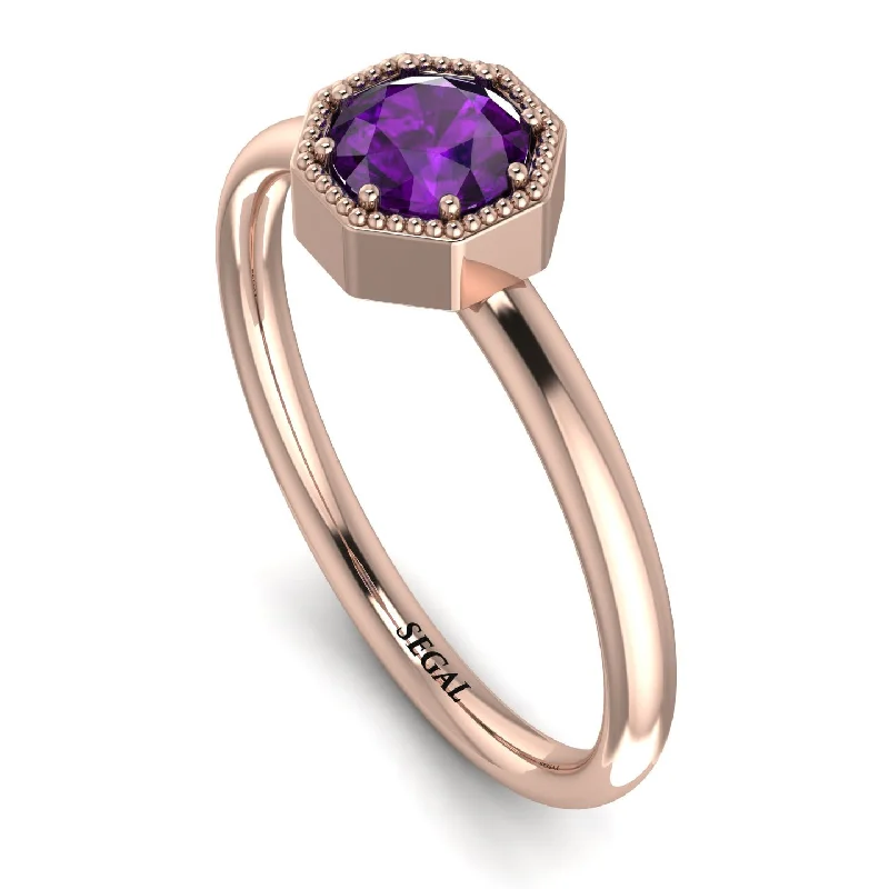 Rose Gold Engagement Ring with Diamonds-Solitaire Vintage Amethyst Ring - Delilah No. 302