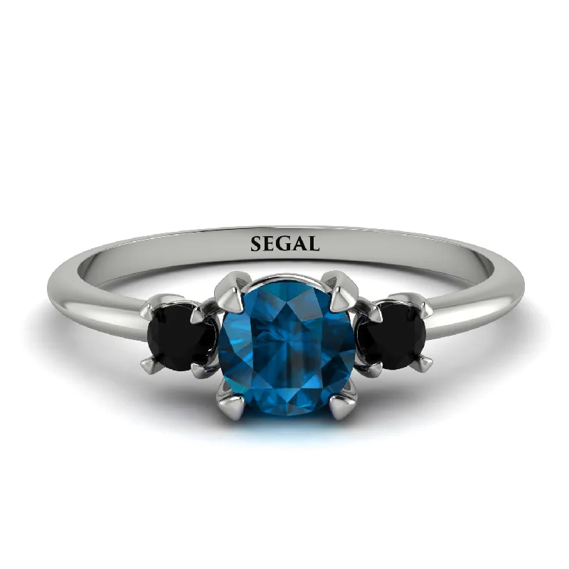 Custom Silver Ring for Special Gifts-Classic Three Stone Blue Topaz Engagement Ring - Valentina No. 509