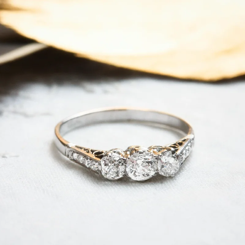 Wedding Ring with Custom Engraving-Pristine Vintage Diamond Trilogy Engagement Ring