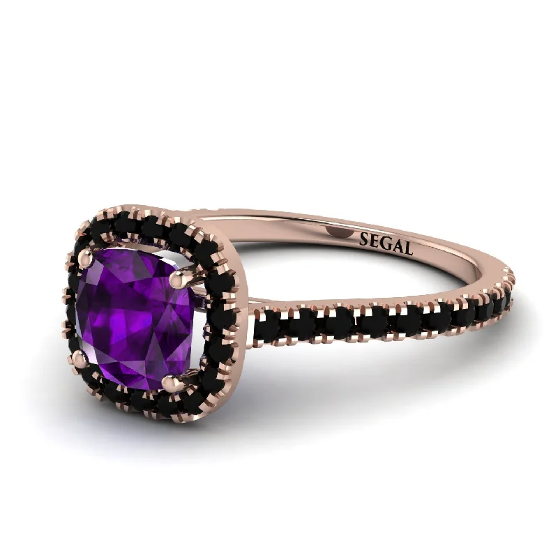 Classic Solitaire Ring for Engagement-Cushion Amethyst Halo Engagement Ring - Jade No. 308