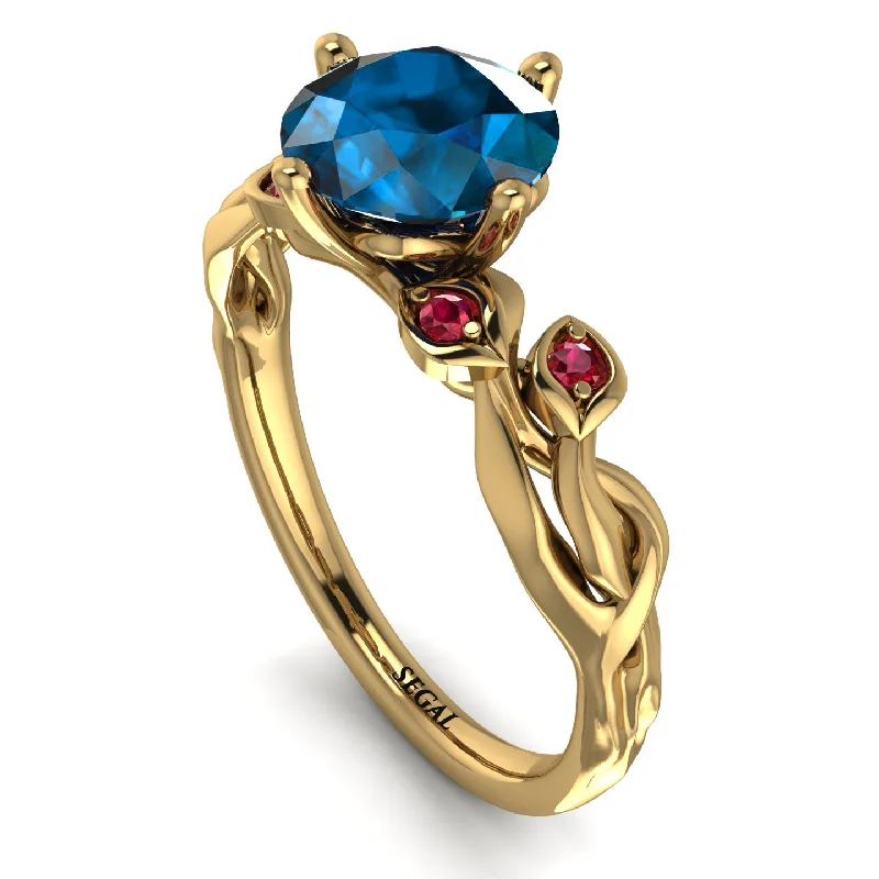 Personalized Gold Ring for Women-14K Gold Radiant Blue Topaz Flower Harmony Ring - Autumn No. 510