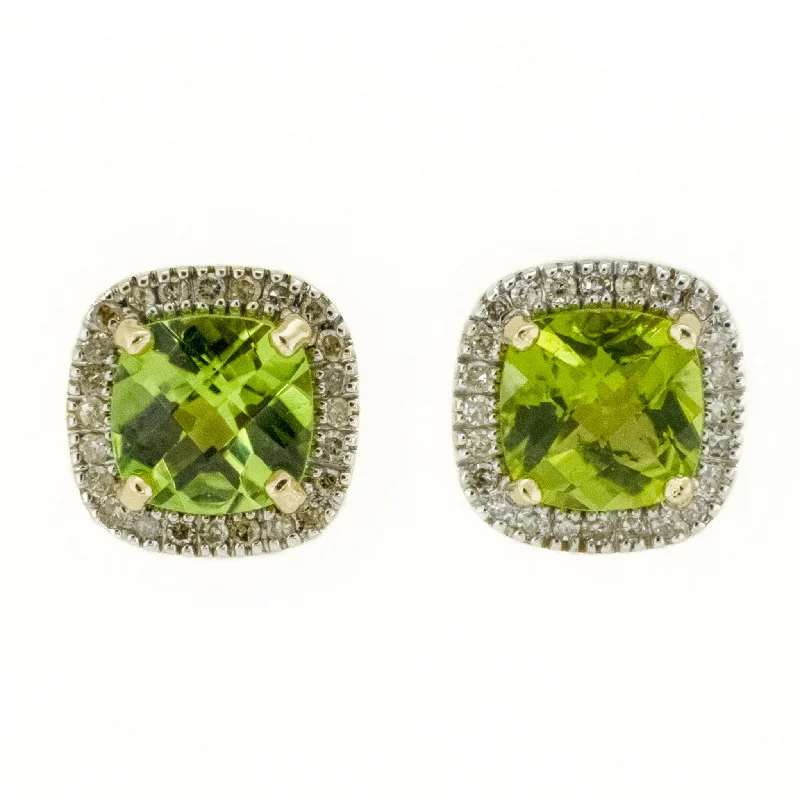 Fashionable Earrings for Teenagers-Peridot and Diamond Accented Earrings in 14K Two Tone Gold