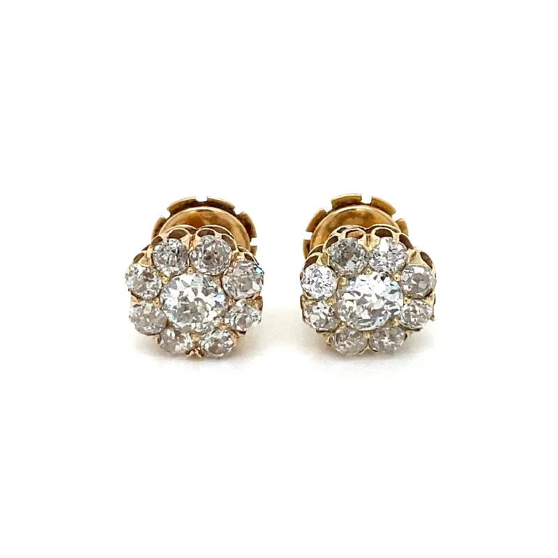 Funky Earrings for Casual Styles-Retro 3.70 Carats Old Mine Cut Diamond Cluster Stud Earrings