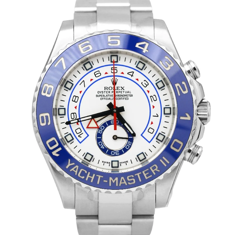 Men's Watches with Classic Leather Straps-STICKERED Rolex Yacht-Master II 44mm White Blue Stainless Steel 116680 Watch