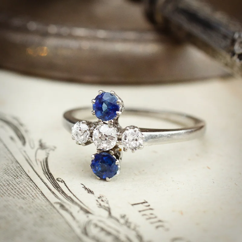 Multi-Stone Ring for Fashion Lovers-Uniquely Created Beautiful Antique Sapphire and Diamond Dress Ring