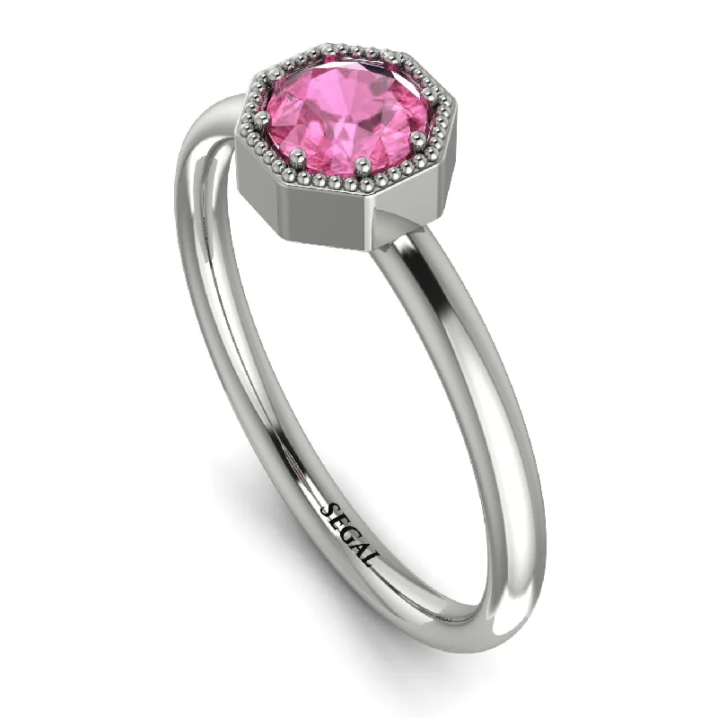 Wedding Ring with Diamond Accent-Solitaire Vintage Pink Moissanite Ring - Delilah No. 803