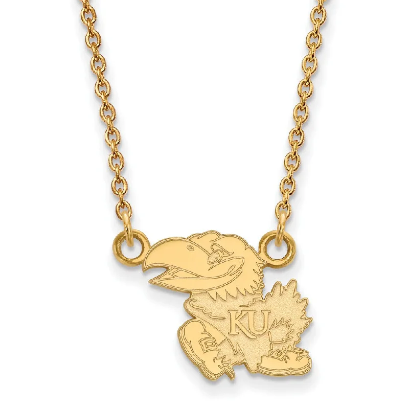 Birthstone Necklace for Family-14k Yellow Gold U of Kansas Small Full Jayhawk Pendant Necklace