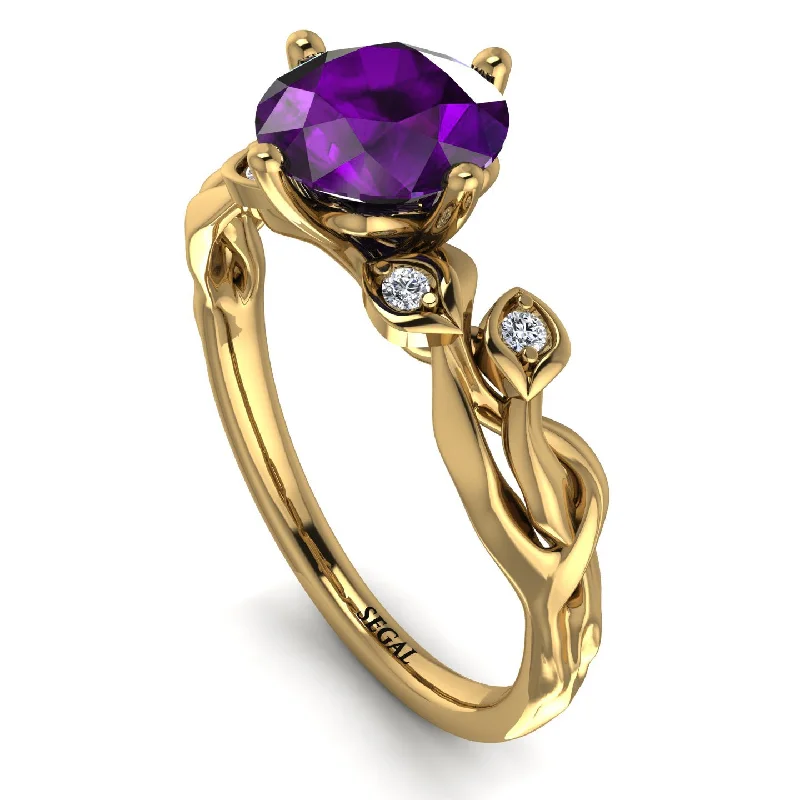 Large Gemstone Ring for Evening Wear-14K Gold Radiant Amethyst Flower Harmony Ring - Autumn No. 301