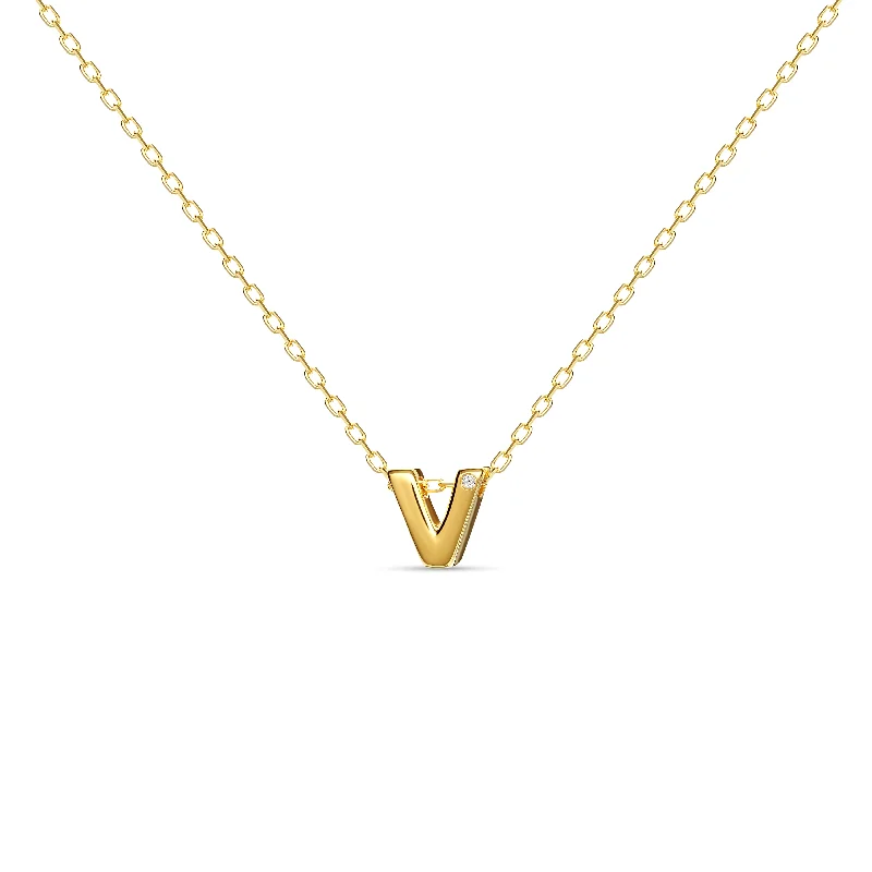 Personalized Pendant Necklace for Moms-Diamond Letter Necklace "V" - 18 karat gold vermeil on sterling silver, diamond 0.01 carat