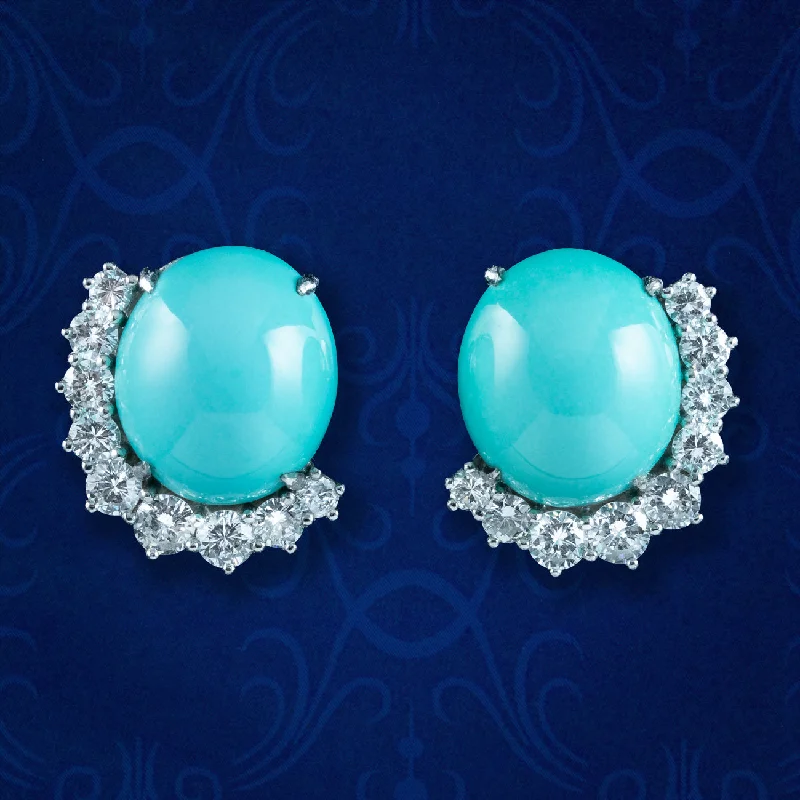 Beautiful Stud Earrings for Women-Vintage Turquoise Diamond Stud Earrings 18ct Gold