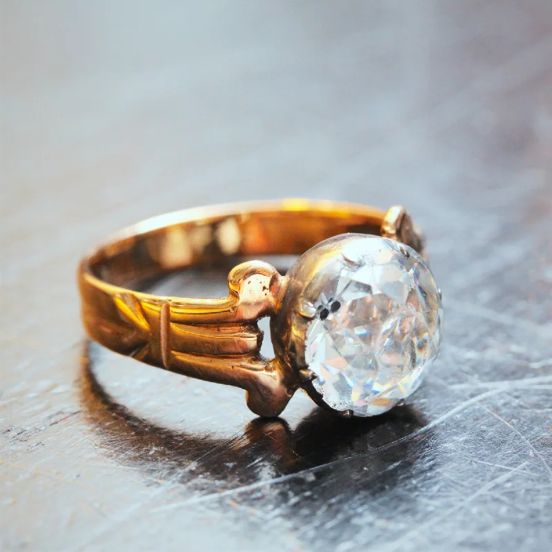 Rose Gold Engagement Ring with Diamonds-Antique Victorian Paste Button Ring