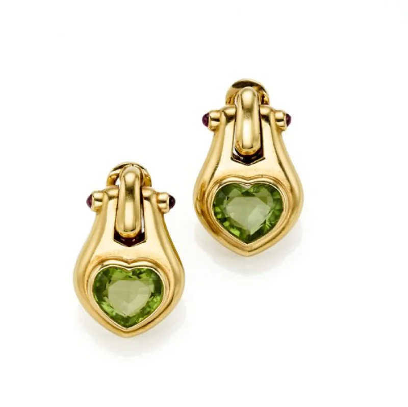 Bridal Earrings for Bride-to-be-Bulgari Peridot Ruby 18 Karat Yellow Gold Earrings