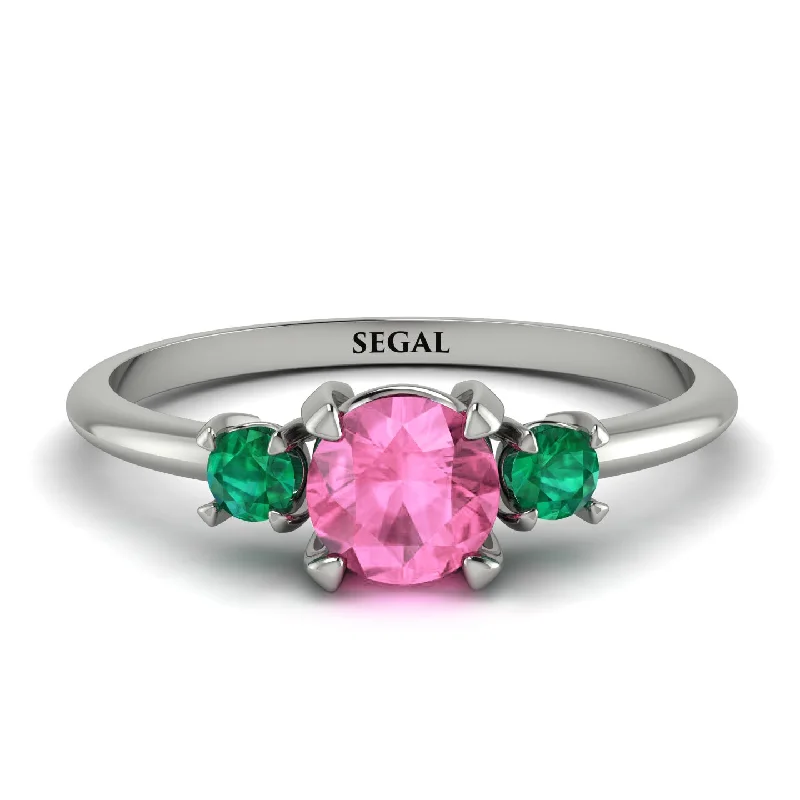 Stackable Rings for Women-Classic Three Stone Pink Moissanite Engagement Ring - Valentina No. 806