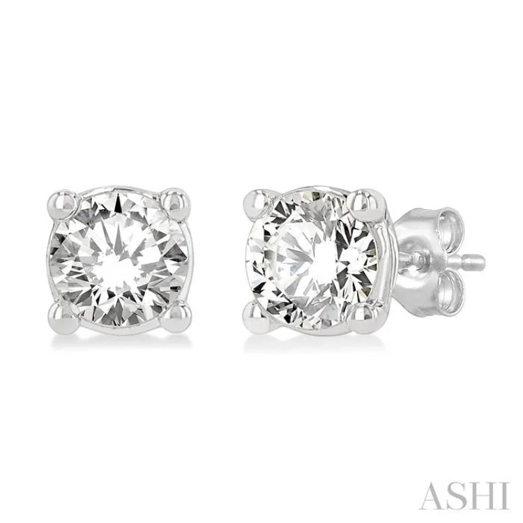 Fashionable Stud Earrings for Women-1/3 Ctw Round Cut Diamond Stud Earring in 14K White Gold