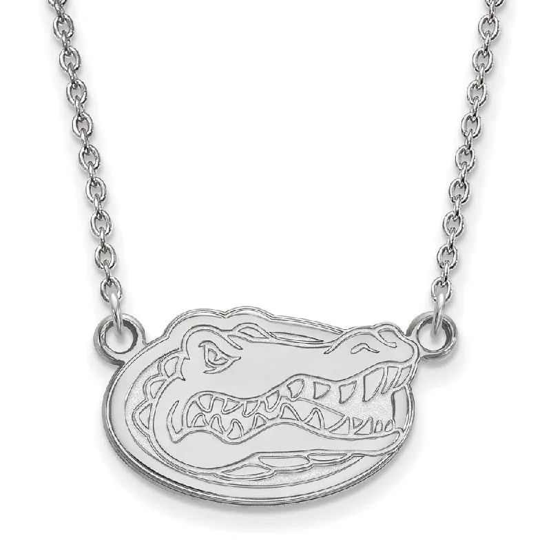 Simple Pearl Necklace for Casual Looks-14k White Gold U of Florida Small Gator Disc Pendant Necklace