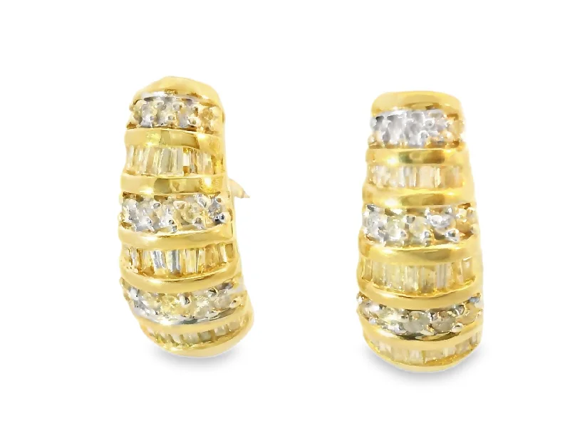 Bridal Earrings for Bride-to-be-Gorgeous Estate 14K Yellow Gold Diamond Huggie French Clip Earrings