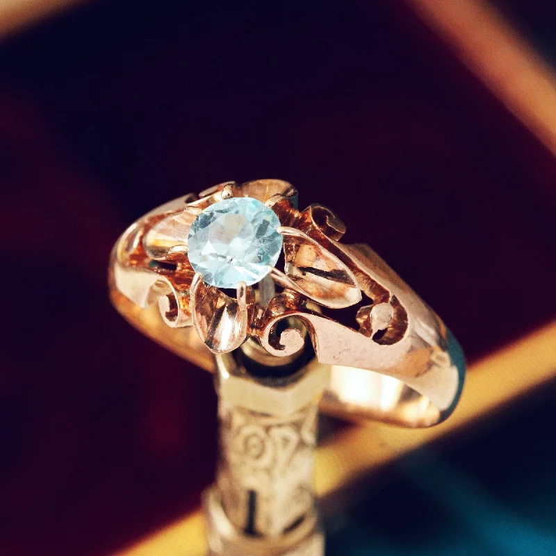 Birthstone Engagement Ring for Women-Antique Hand Carved Rose Gold Topaz Ring