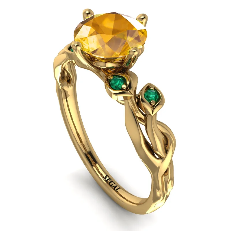 Vintage Diamond Ring for Women-14K Gold Radiant Yellow Diamond Flower Harmony Ring - Autumn No. 1004