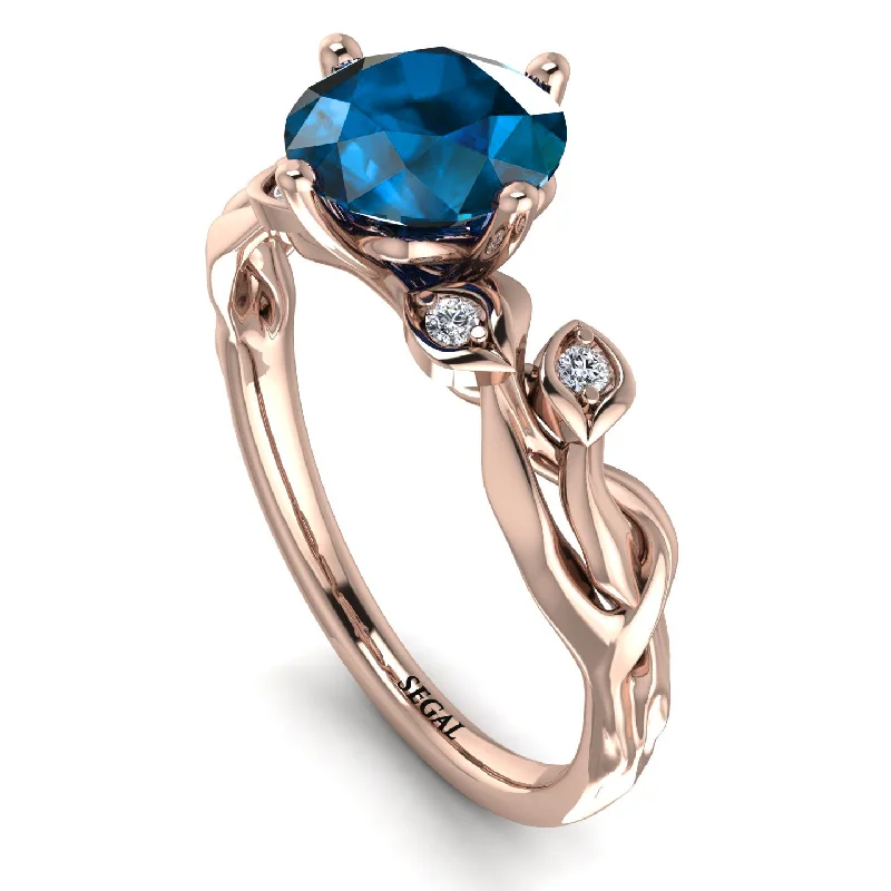 Custom Birthstone Ring for Fashion-14K Gold Radiant Blue Topaz Flower Harmony Ring - Autumn No. 502