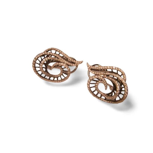 Unique Earrings for Trendy Looks-Magnificent Italian Designer Odelia 18K White Gold Diamond Swirl French Clip Earrings