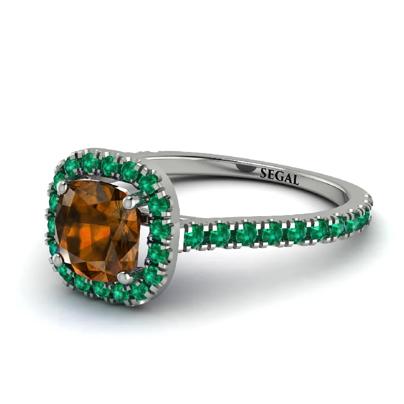 Gold Ring with Gemstones-Cushion Brown Diamond Halo Engagement Ring - Jade No. 1106