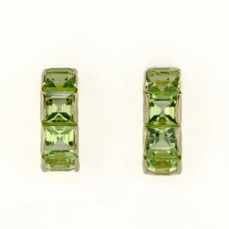 Elegant Stud Earrings for Weddings-4.12ctw Emerald Cut Peridot Gemstone Earrings in 14K Yellow Gold