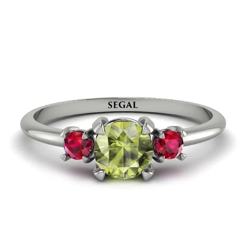 Elegant Rose Gold Ring-Classic Three Stone Peridot Engagement Ring - Valentina No. 712